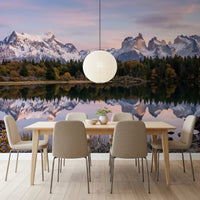Frosty grass and stones edge the foreground within Pink Sky Mountain Reflection wall mural.D9604, GD9604