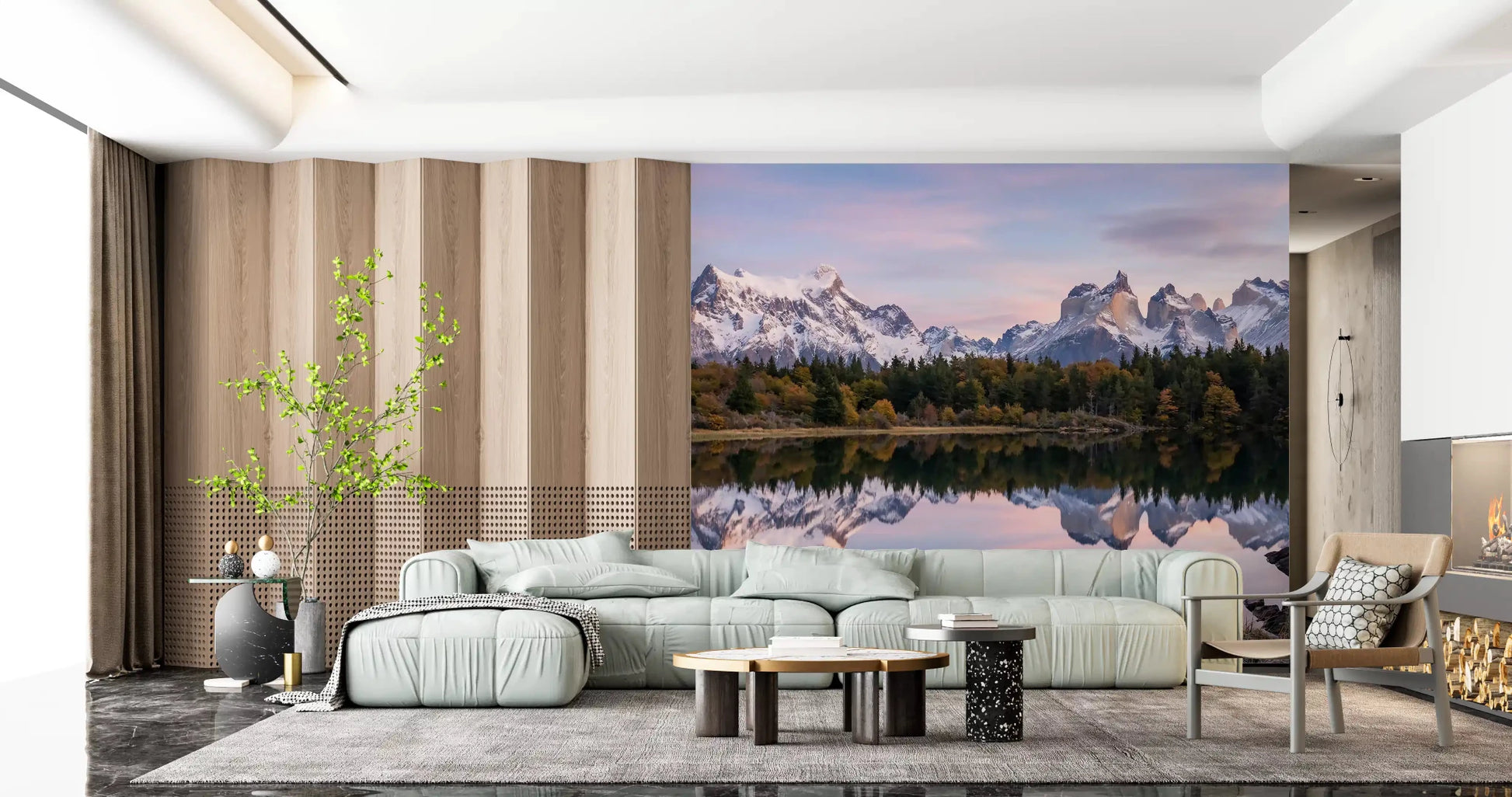 Down the hallway, Pink Sky Mountain Reflection wall mural unfolds into Patagonian peaks.
GD9604