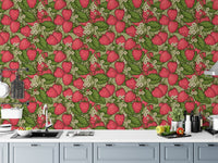Nature-inspired strawberry forest wallpaper in pink for fresh ambiance.
