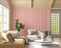 Pink Stripe Delight Wallpaper adding soft stripes to an airy neutral living room, GD8902