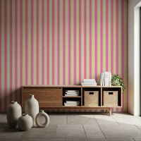 Hallway corner with Pink Stripe Delight Wallpaper and a warm peach sofa, GD8902