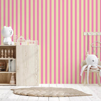 Shelving and bunny accents styled with Pink Stripe Delight Wallpaper in a kids room, GD8902