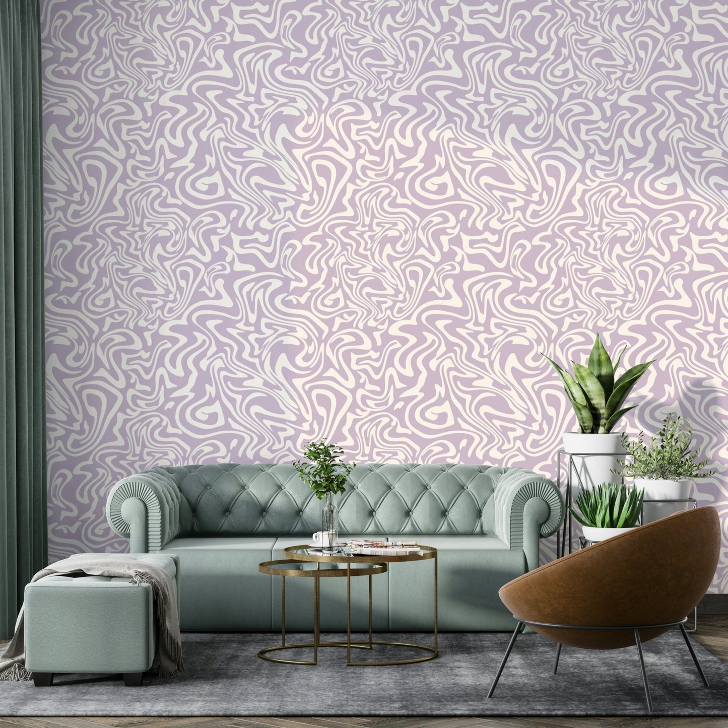 A close-up of a pink swirl pattern on a light-colored wallpaper., GD4397