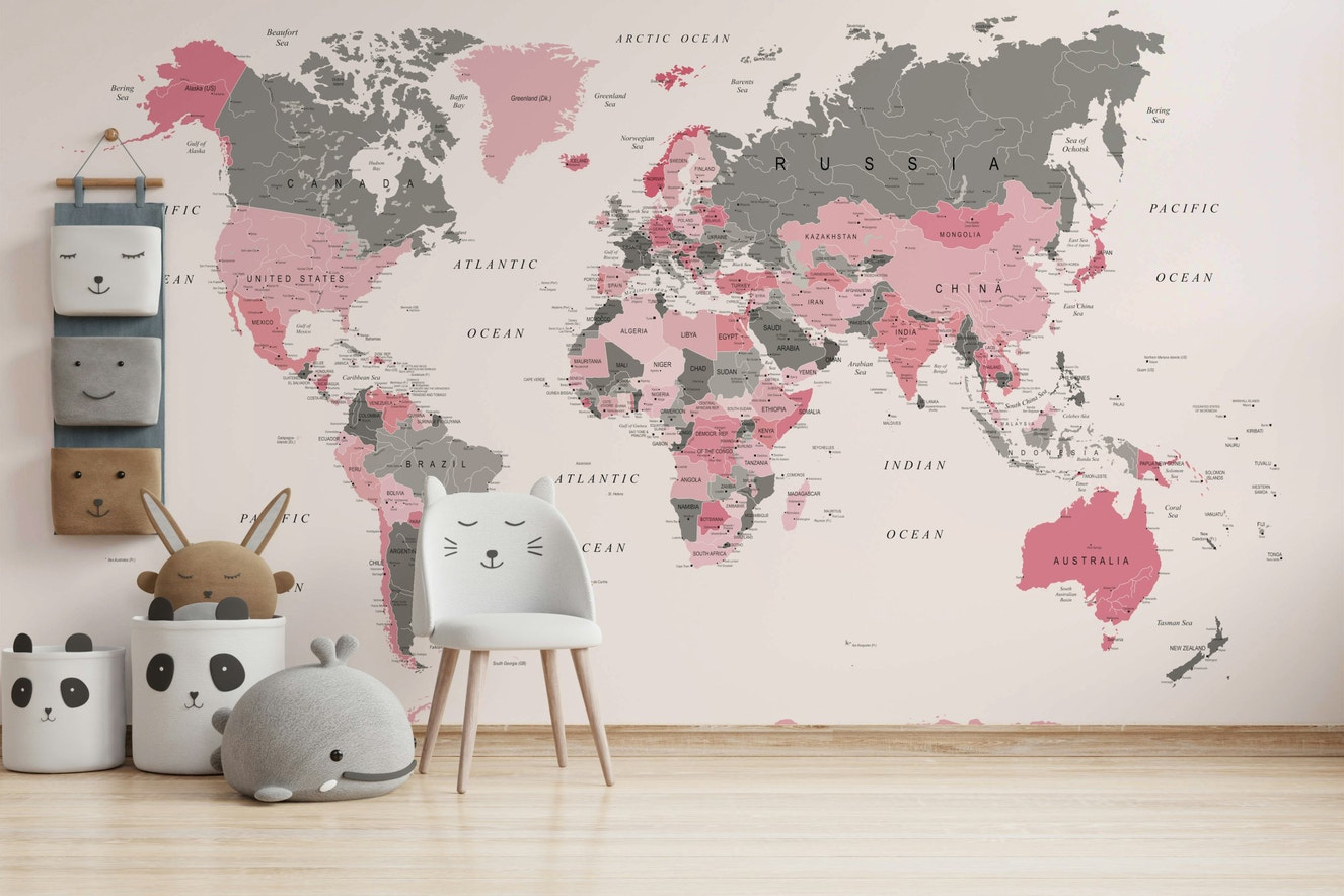 Pink Tinge Atlas: Explore the Globe Wall Mural