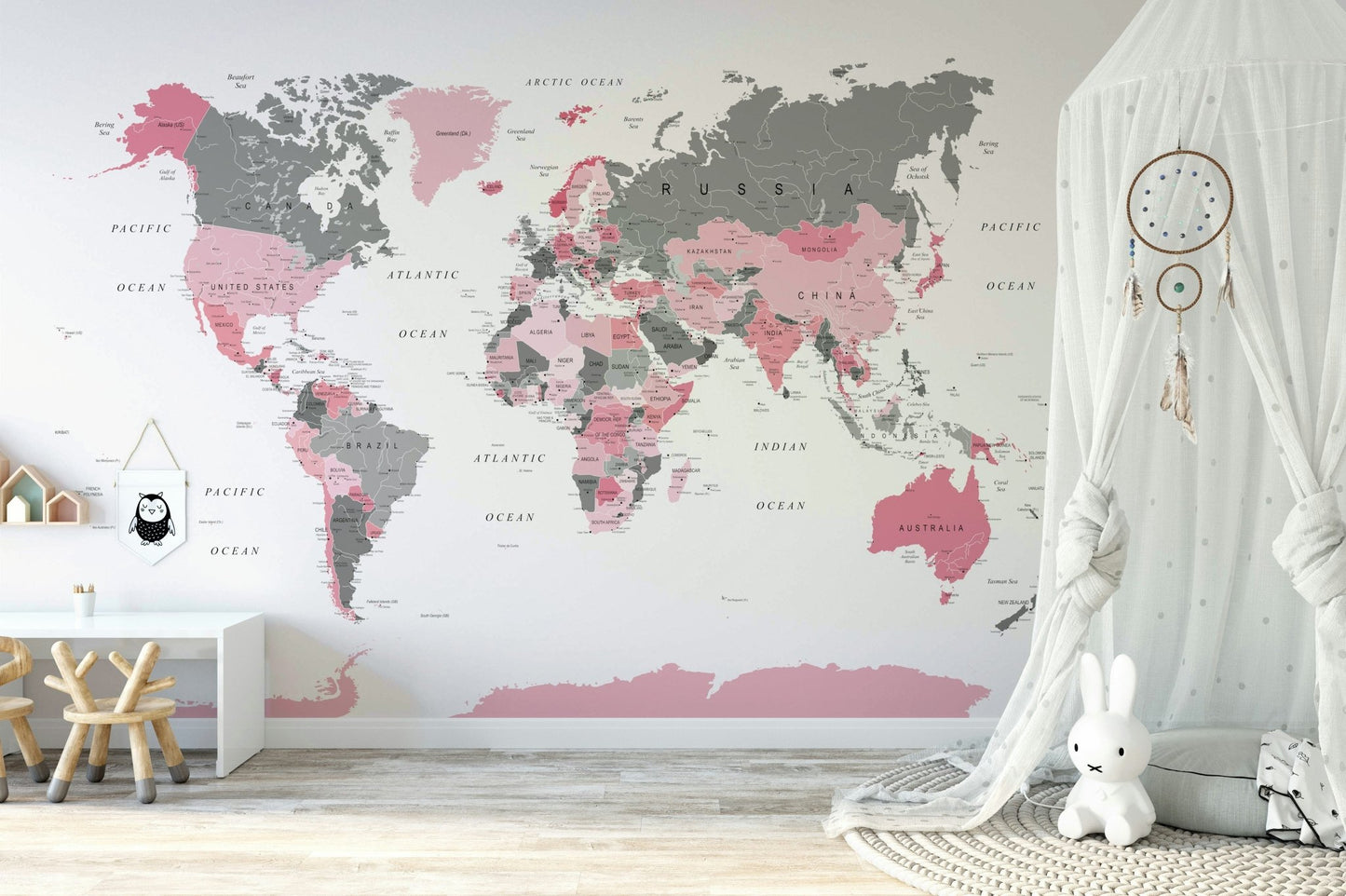 Pink Tinge Atlas: Explore the Globe Wall Mural