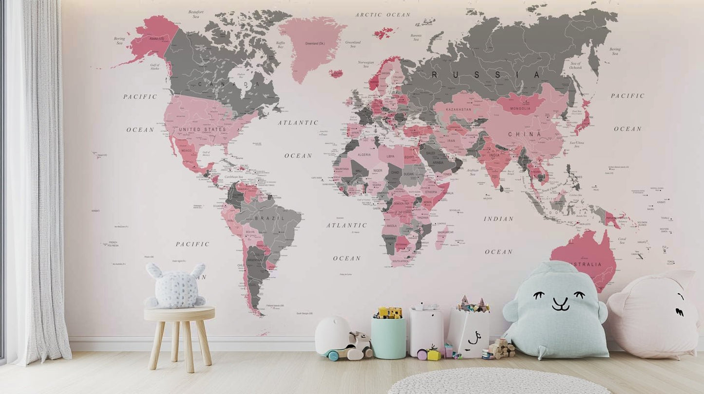 Pink Tinge Atlas: Explore the Globe Wall Mural