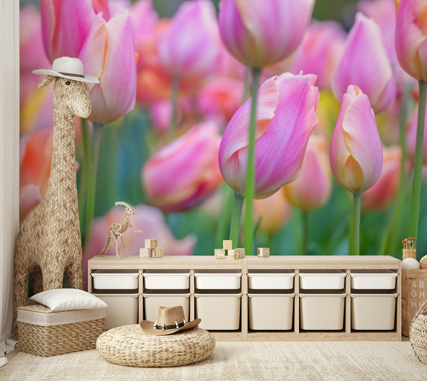 The flowers are in shades of pink, from light to dark.

