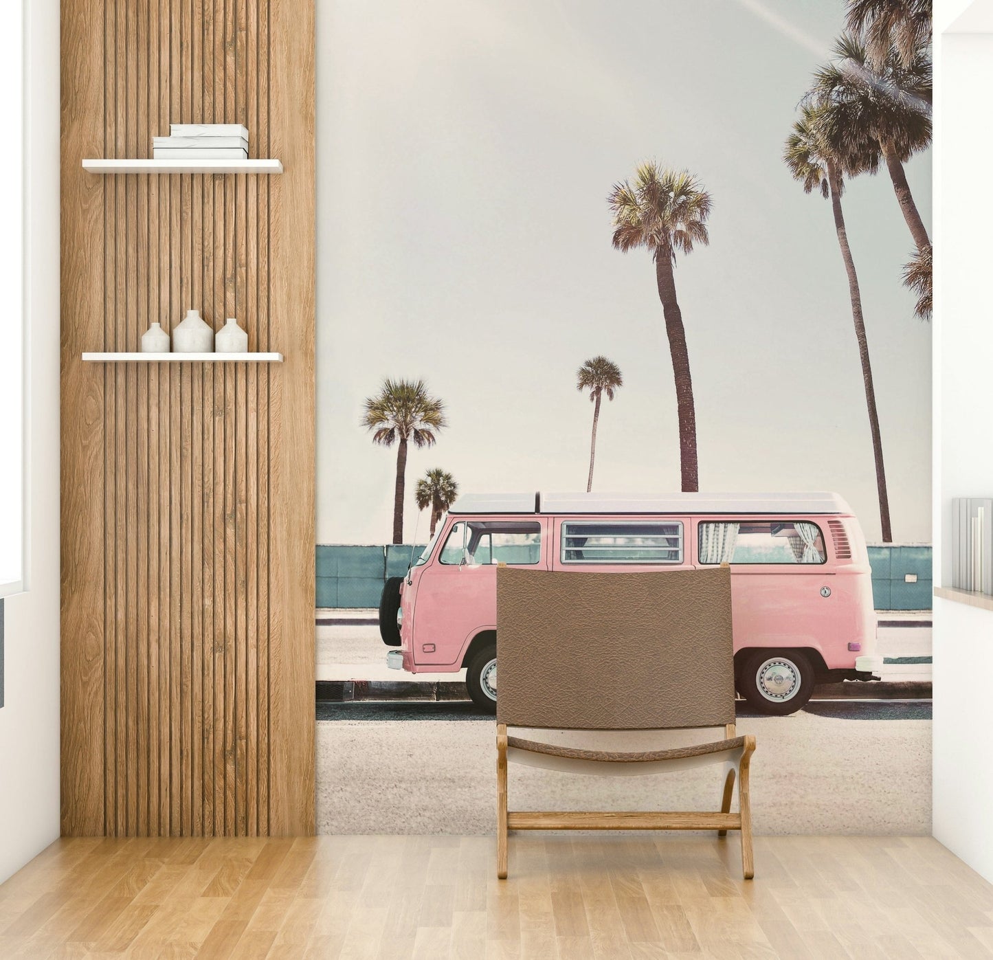 Pink van under tropical sunshine

