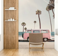 Pink van under tropical sunshine

