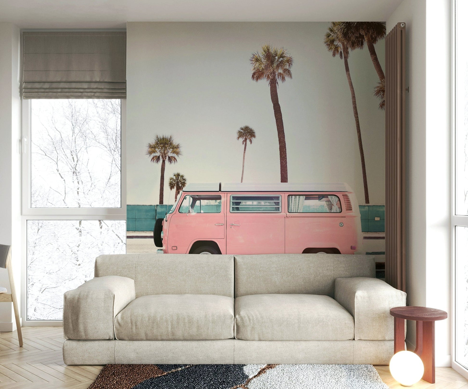 pink van wallpaper for a bedroom

