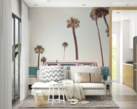 a painting of a pink camper van

