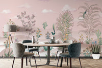 Desert botanical wallpaper with birds
