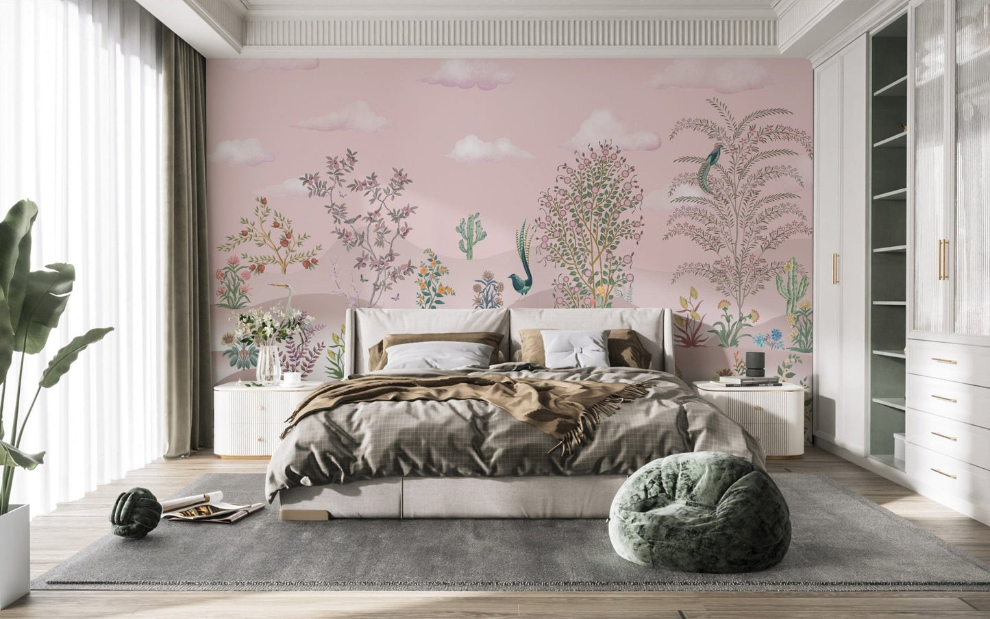 Pink desert plants botanical wallpaper
