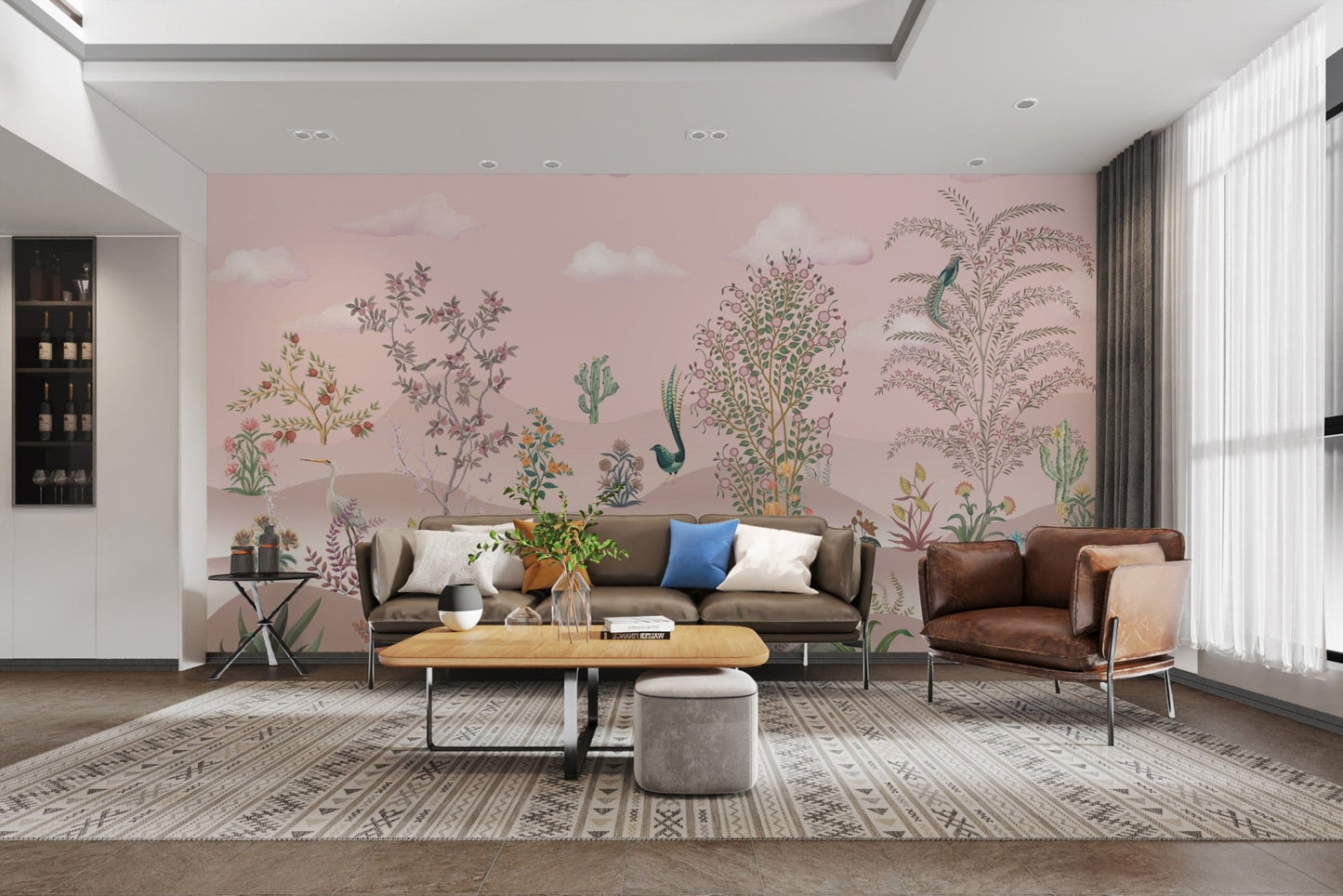 Pink vintage desert botanical wallpaper
