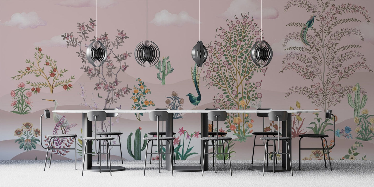 Desert floral wallpaper with pastel tones
