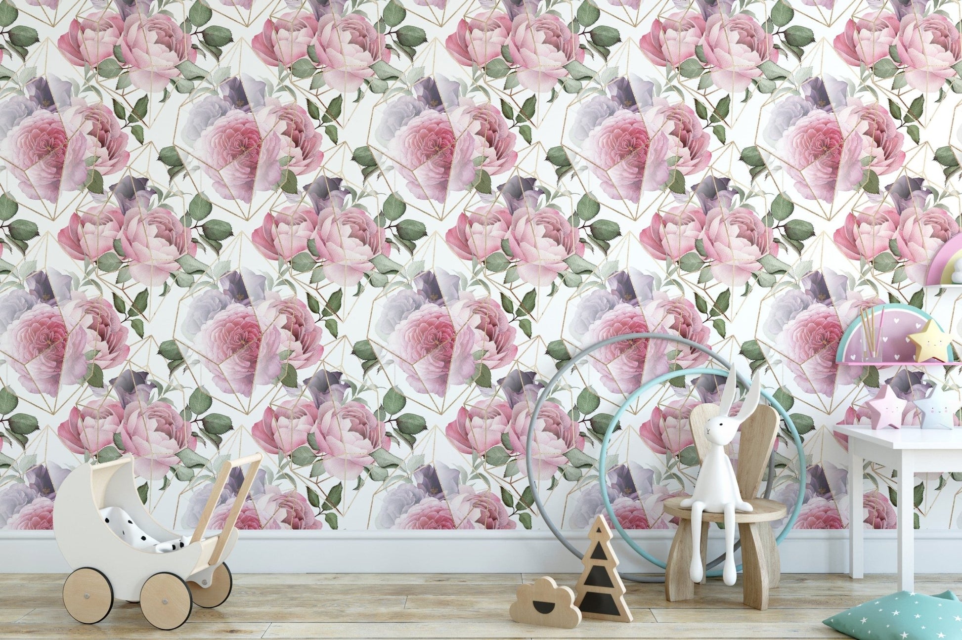 Pink Floral Repeat Wallpaper