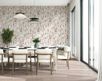 Ethereal wildflower Pink Watercolor Meadow peel and stick wallpaper.