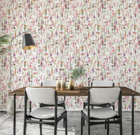 Pink Watercolor Meadow wallpaper for walls featuring soft blooms.