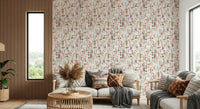 Serene Pink Watercolor Meadow peel and stick wallpaper aesthetic.