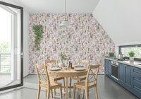 Delicate Pink Watercolor Meadow wallpaper for walls nature scenery.