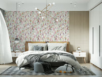Artistic Pink Watercolor Meadow wallpaper for walls floral patterns.
