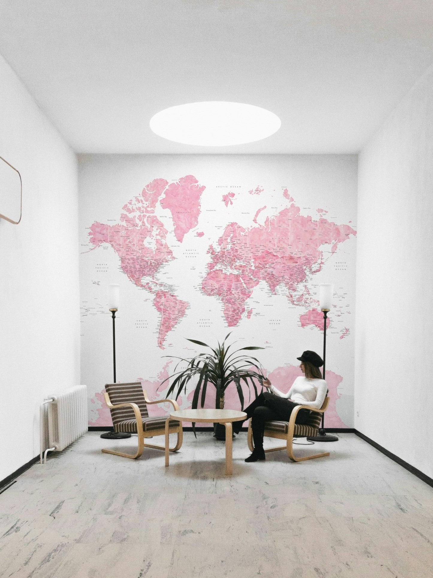 Watercolor map in soft pink tones

