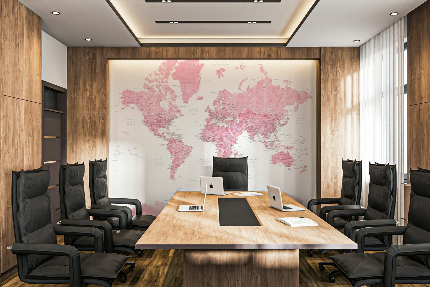 Artistic pink watercolor map mural

