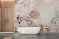 Luxurious pink white flower wallpaper mural