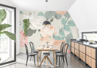 Pink & White Large Painted Roses Wallpaper Mural - Giffywalls