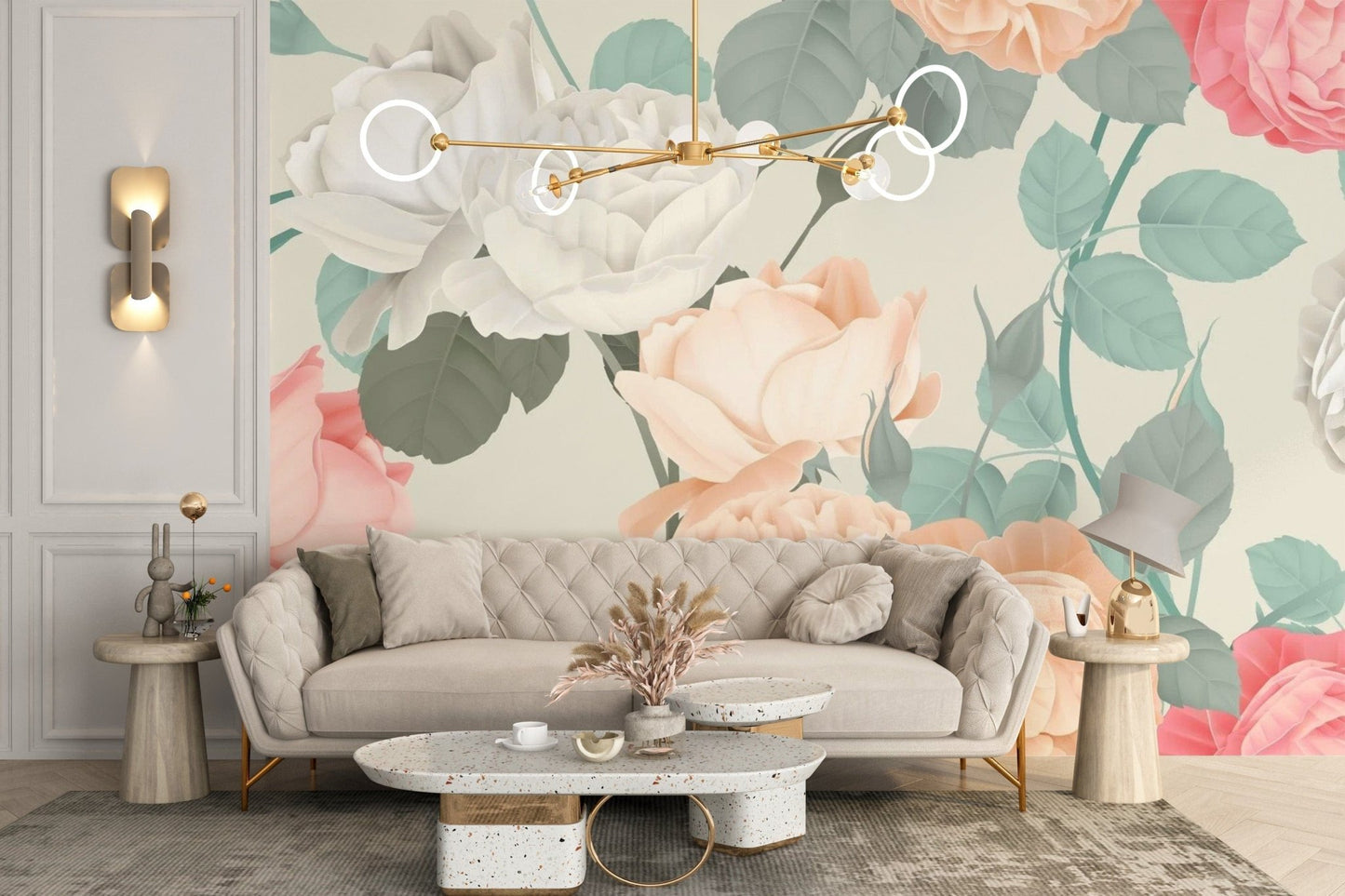 Large-scale rose pattern for mural wallpapers
