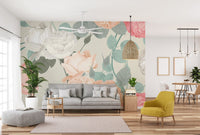 Pink & White Large Painted Roses Wallpaper Mural - Giffywalls