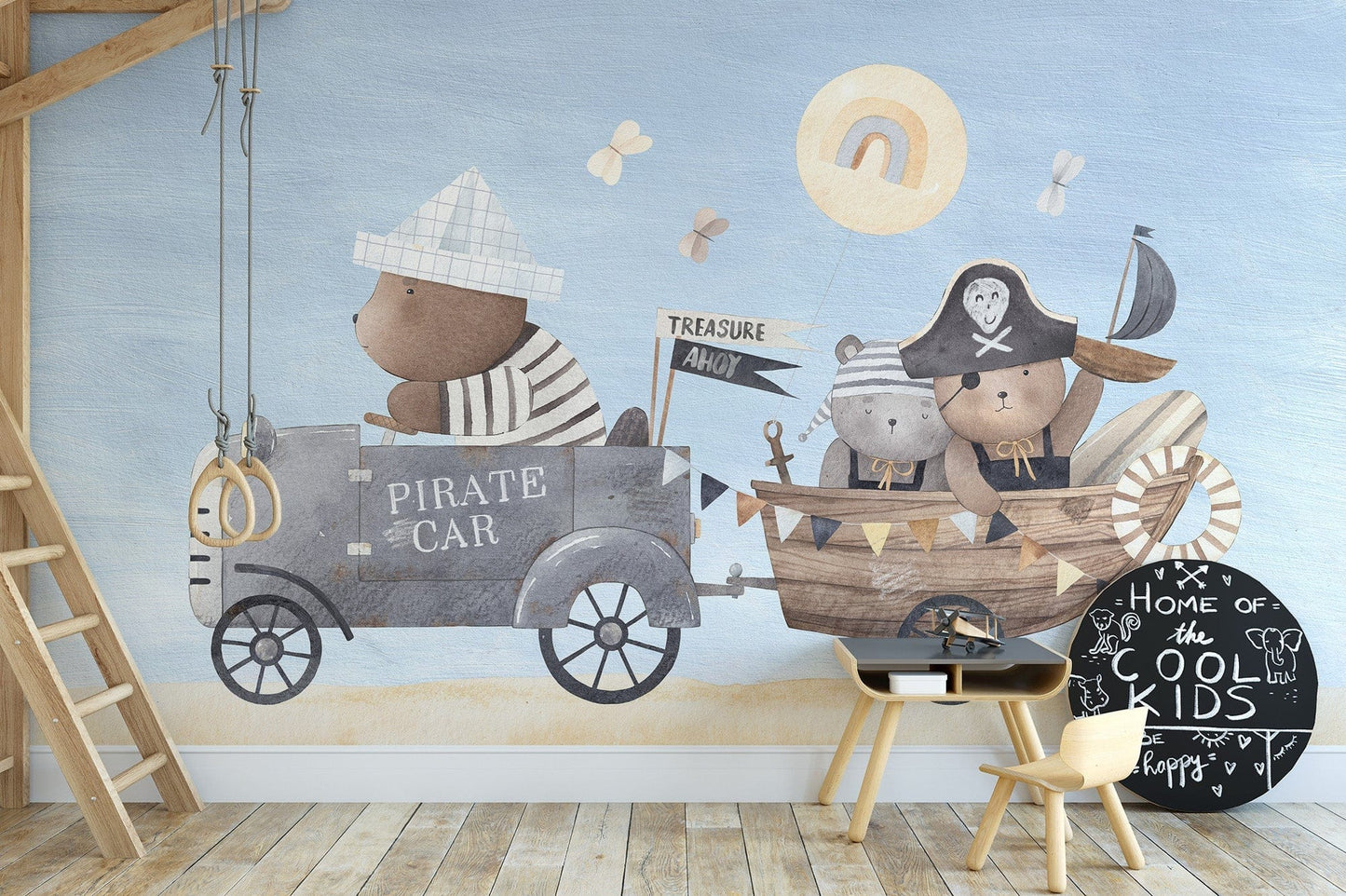 Pirate Bear Adventure Kids Room Wall Mural - Giffywalls, B328