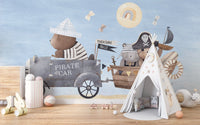 Charming pirate bear wallpaper mural for children's spaces., B328