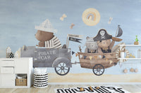 Vibrant pirate bear-themed wallpaper for adventurous kids., B328