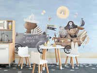 Colorful pirate bear wallpaper mural for lively children's walls., B328