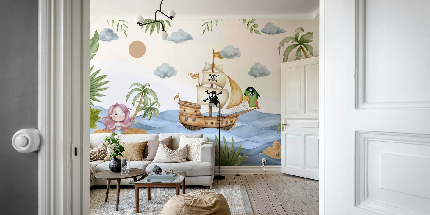 Scenic wallpaper with a pirate ship on the water GD4307

