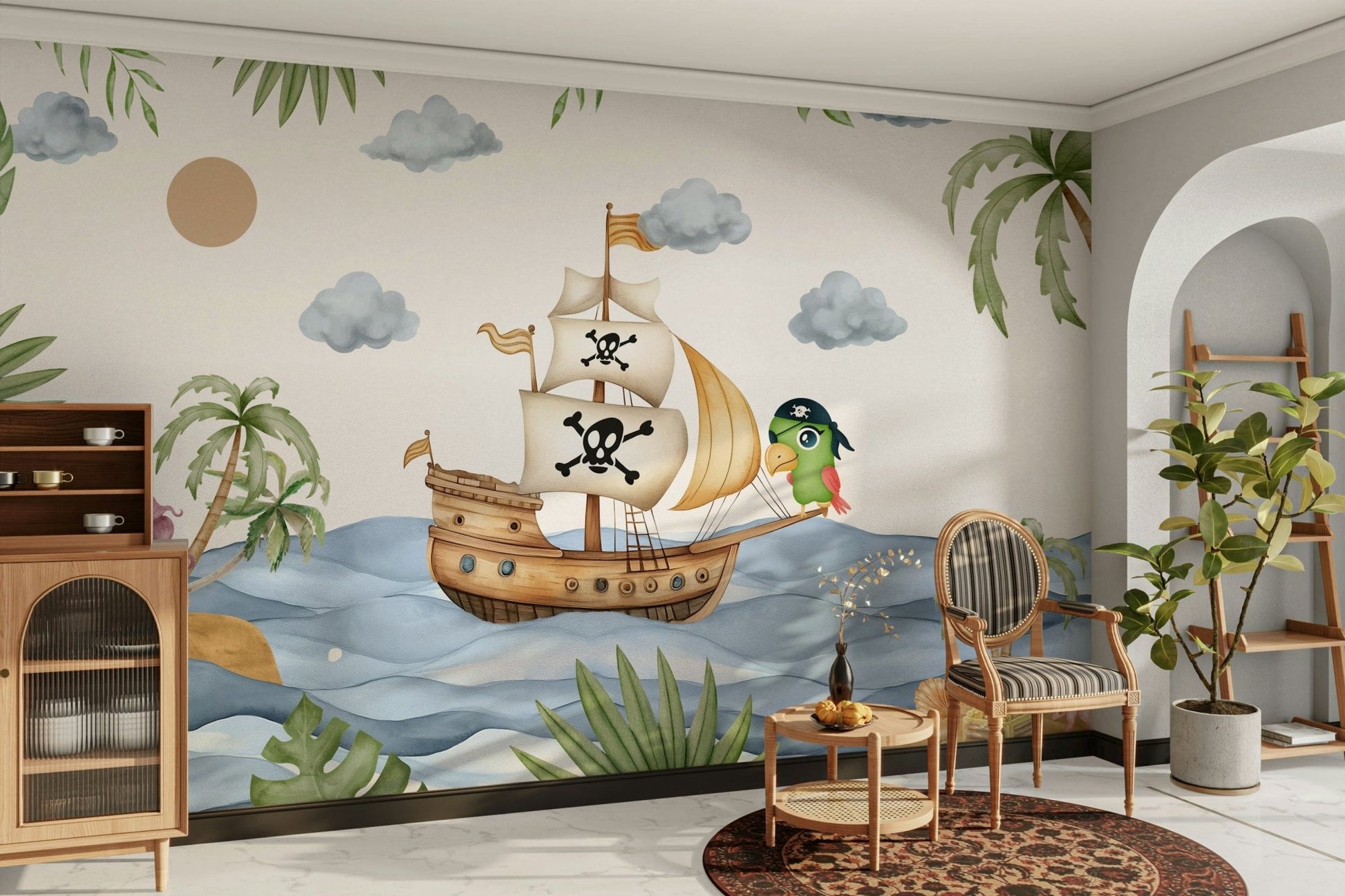 View of a pirate ship and palm trees GD4307


