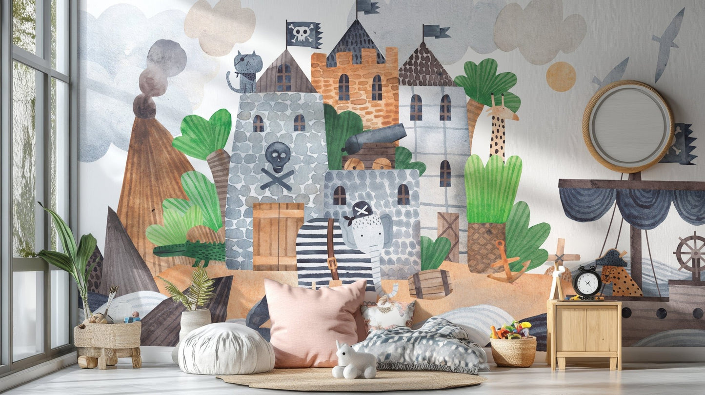 Adventure-packed pirate fortress wallpaper