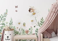 Enchanting fairy garden wallpaper with floral watercolor style