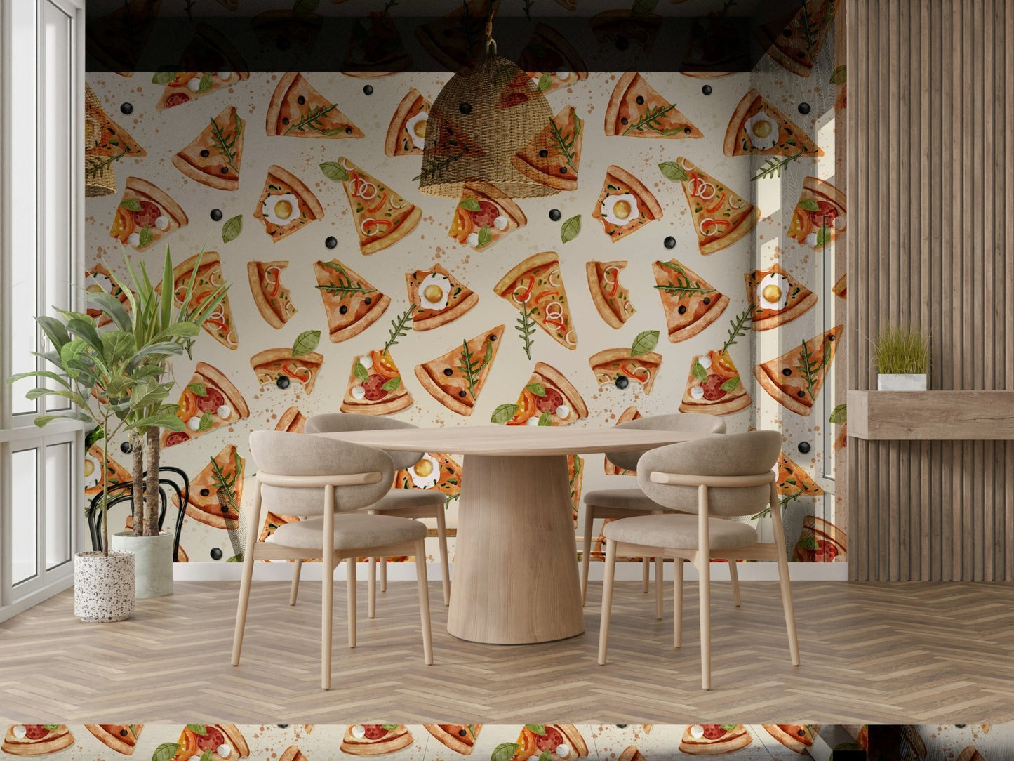 fun pizza wallpaper for cafe interior