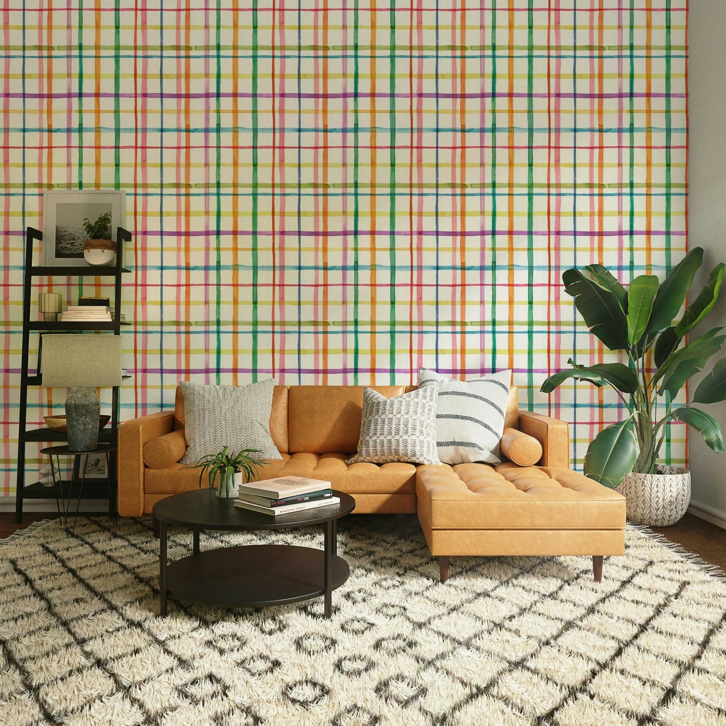 Watercolor stripe grid mural

