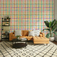 Watercolor stripe grid mural

