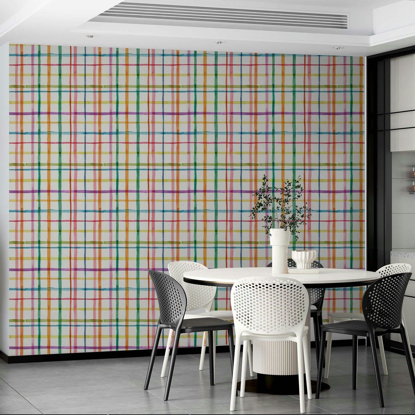Hand-painted plaid wall mural

