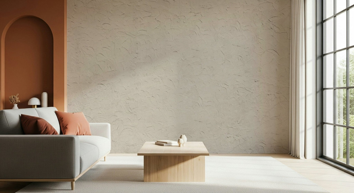 Subtle texture of the Plastered Beige Wall Mural on a feature wall.