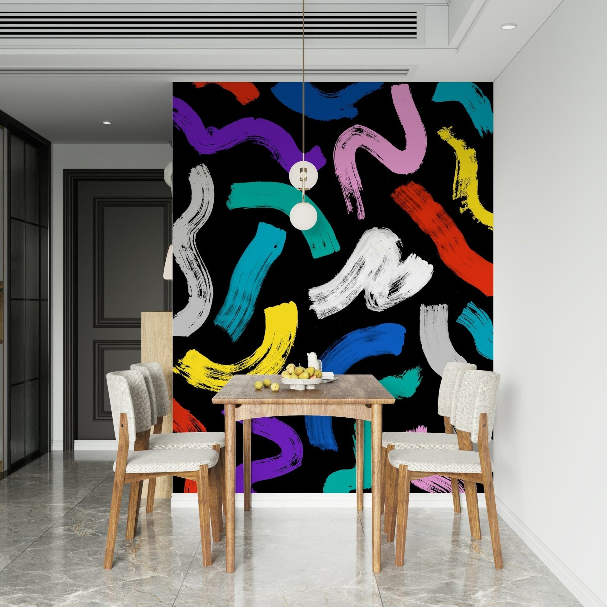 Play with Joy contemporary wall covering with spirited, vibrant, textured brushwork.