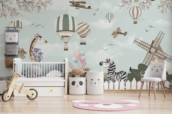 Playful Animal Nursery Wallpaper C504