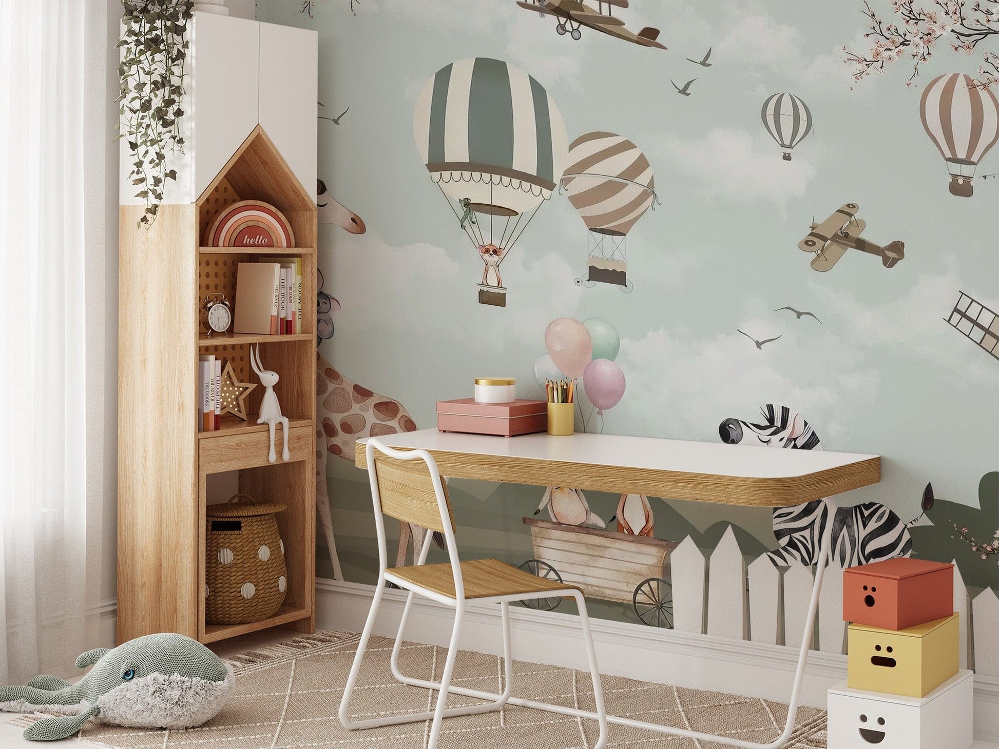 Fun animal nursery wallpaper with vibrant colors