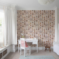 Window-lit workspace framed by Playful Animal Portraits Wallpaper and light furniture