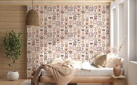 Cozy bedroom view where Playful Animal Portraits Wallpaper anchors the wall visually