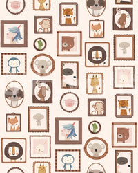 Cute illustrated frames across Playful Animal Portraits Wallpaper on neutral base
